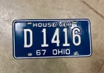 1967 Ohio License Plate House Vehicle Number D-1416. Fixed Price $24.00.