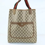 Auth Gucci Tote Bag Sherry Line Browns Pvc Leather Italy Old P4980GS803. Fixed Price $186.00.