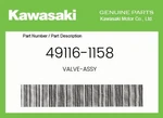 Kawasaki Genuine Valve-assy 49116-1158. Fixed Price $128.38.